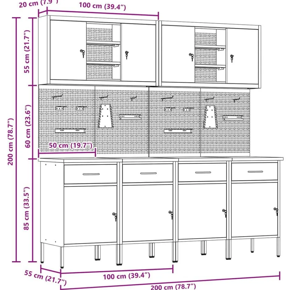 vidaXL Armario de trabajo 10 pcs Madera Ingenierizada y Acero Rojo Online