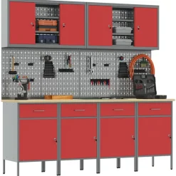 vidaXL Armario de trabajo 10 pcs Madera Ingenierizada y Acero Rojo Online