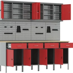 vidaXL Armario de trabajo 10 pcs Madera Ingenierizada y Acero Rojo Online