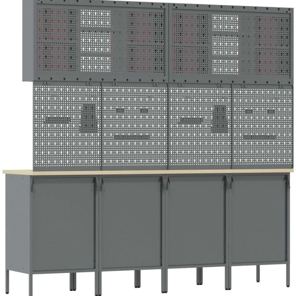 vidaXL Armario de trabajo 10 pcs Madera Ingenierizada y Acero Rojo Online