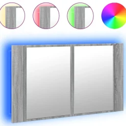 vidaXL Armario espejo de baño con luz LED acrílico gris 80x12x45 cm Gris sonoma