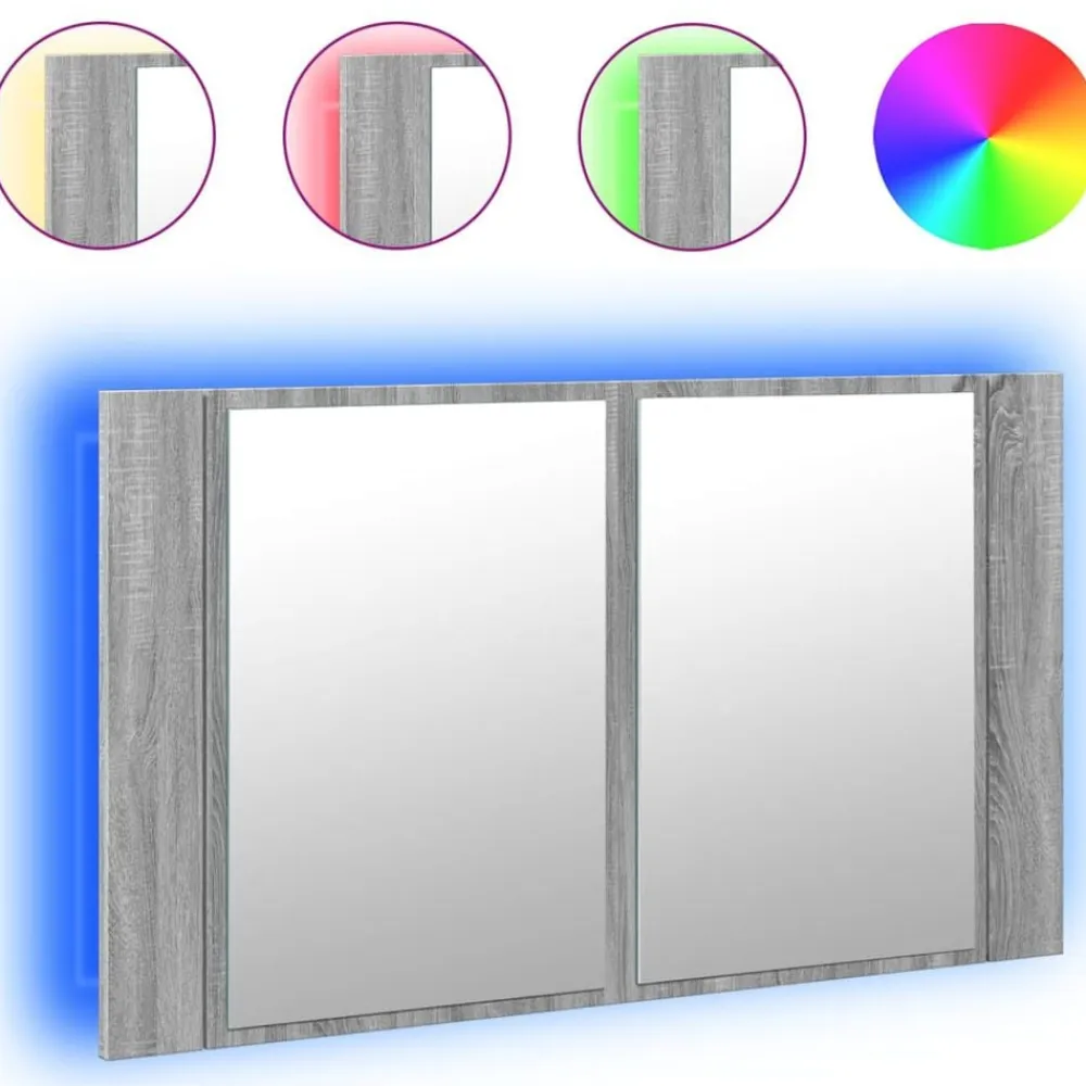 vidaXL Armario espejo de baño con luz LED acrílico gris 80x12x45 cm Gris sonoma