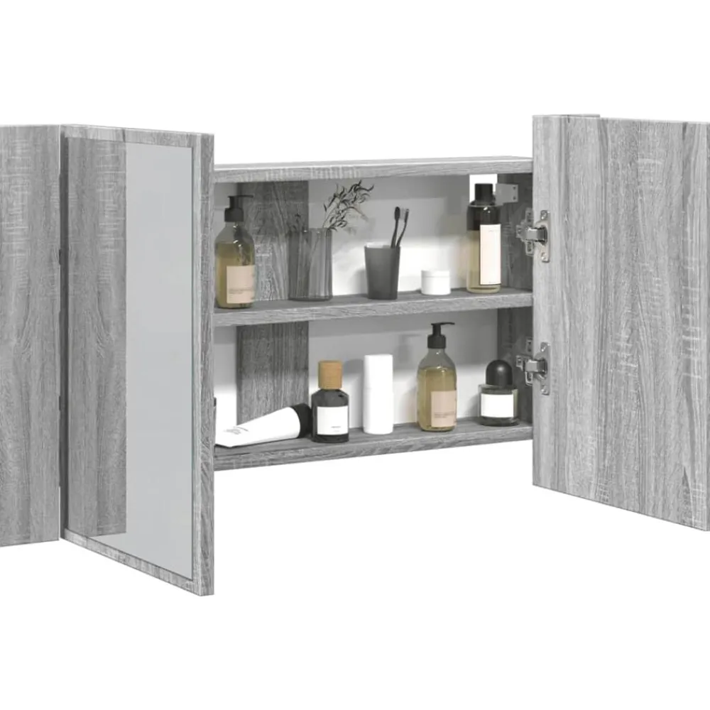 vidaXL Armario espejo de baño con luz LED acrílico gris 80x12x45 cm Gris sonoma