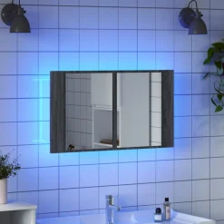 vidaXL Armario espejo de baño con luz LED acrílico gris 80x12x45 cm Gris sonoma