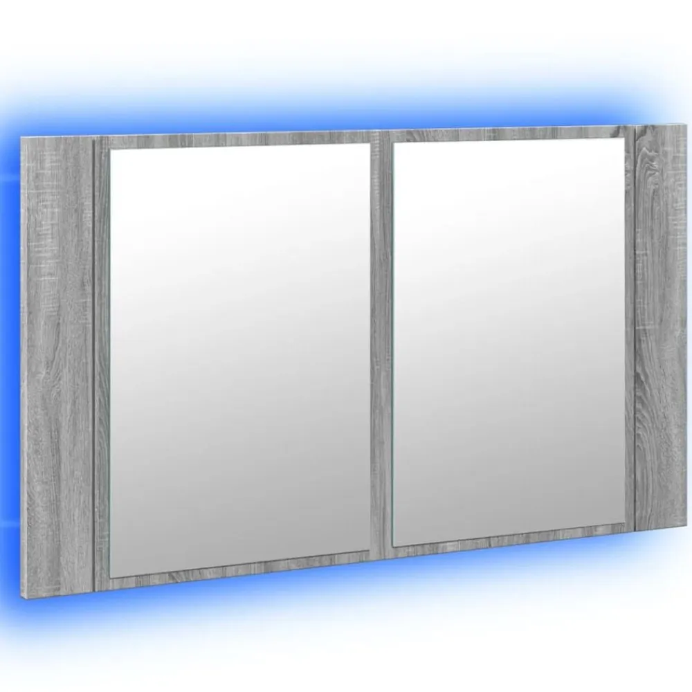 vidaXL Armario espejo de baño con luz LED acrílico gris 80x12x45 cm Gris sonoma