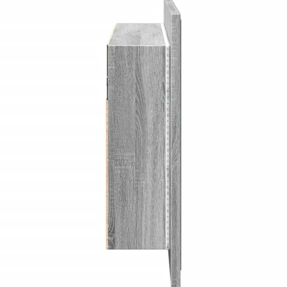 vidaXL Armario espejo de baño con luz LED acrílico gris 80x12x45 cm Gris sonoma