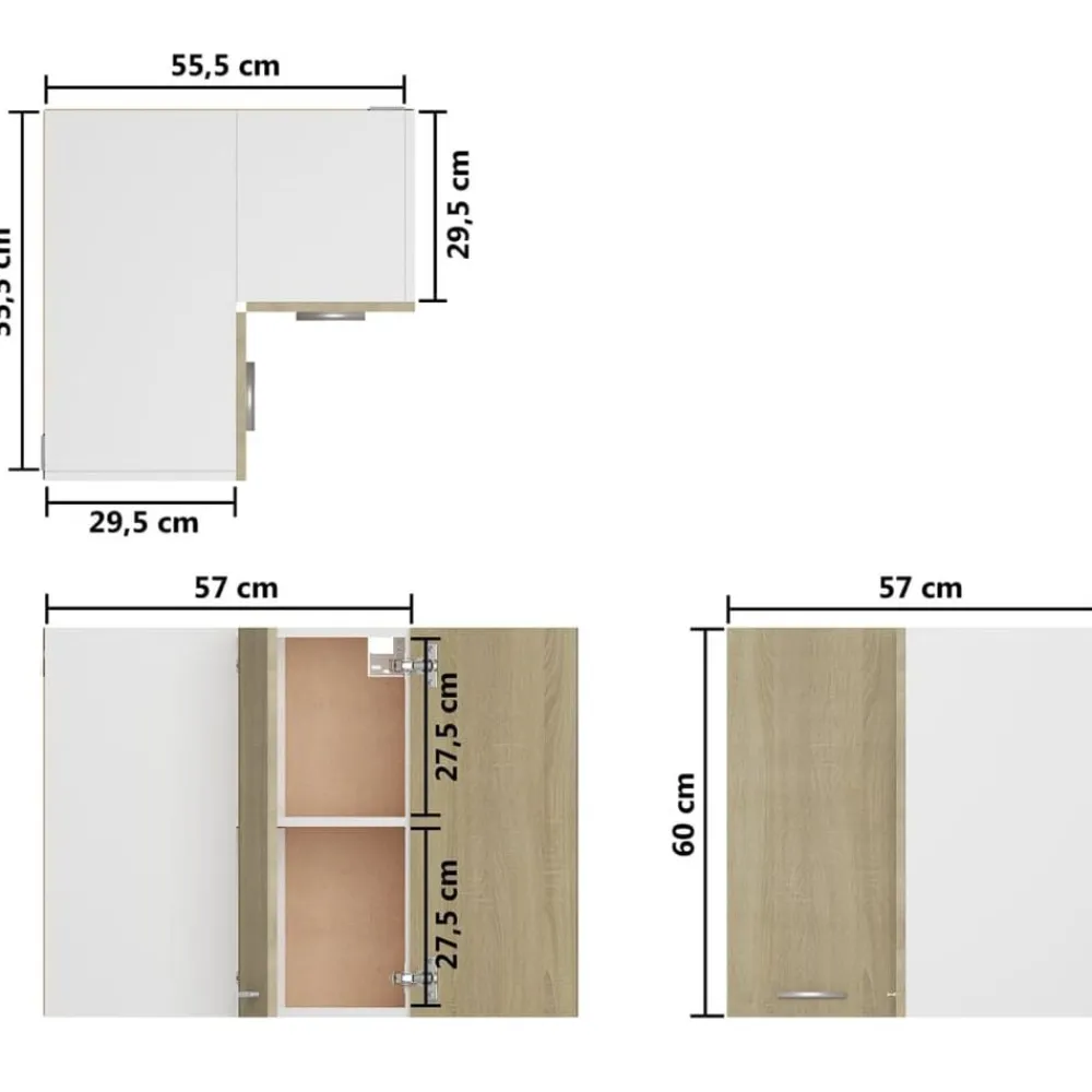 vidaXL Armario esquinero colgante "Lyon" 57x57x60 cm madera de ingeniería Roble Sonoma Clearance