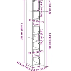 vidaXL Armarios Y Almacenamiento-Armario estrecho madera de ingeniería 30x42,5x225 cm