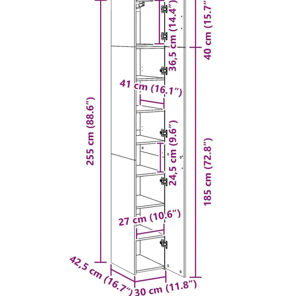 vidaXL Armarios Y Almacenamiento-Armario estrecho madera ingeniería 30x42,5x225 cm