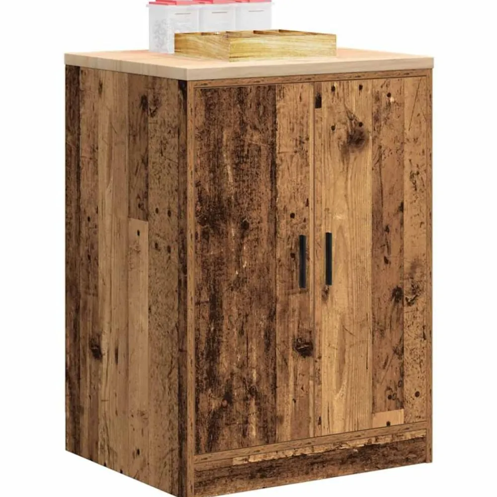 vidaXL Armario garaje madera vieja 60x51x85 cm Madera maciza de pino Madera antigua New