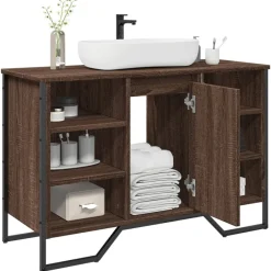 vidaXL Conjuntos De Muebles-Armario lavabo baño madera ingeniería marrón roble 91x35x60 cm