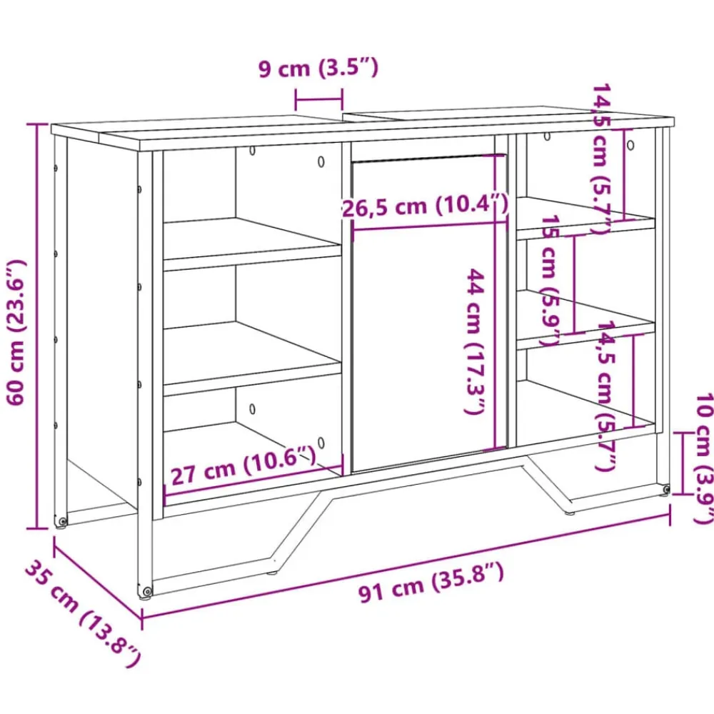 vidaXL Conjuntos De Muebles-Armario lavabo baño madera ingeniería marrón roble 91x35x60 cm
