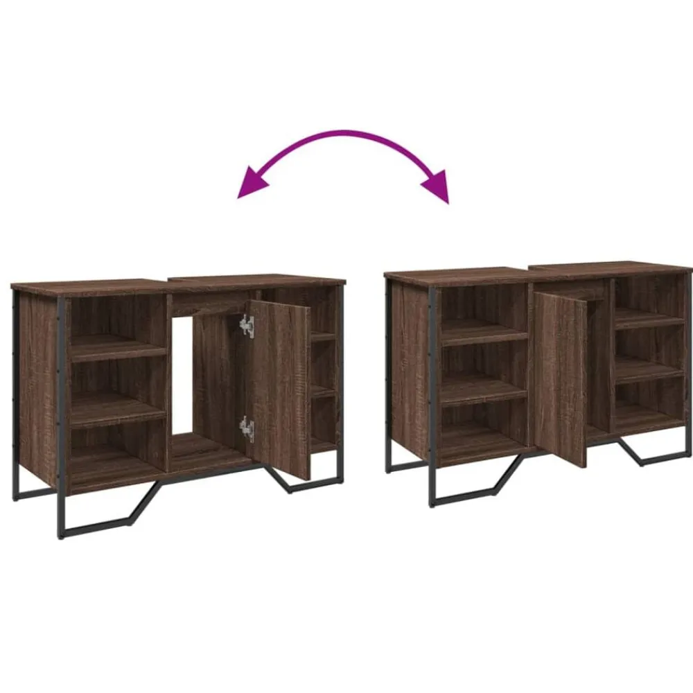 vidaXL Conjuntos De Muebles-Armario lavabo baño madera ingeniería marrón roble 91x35x60 cm