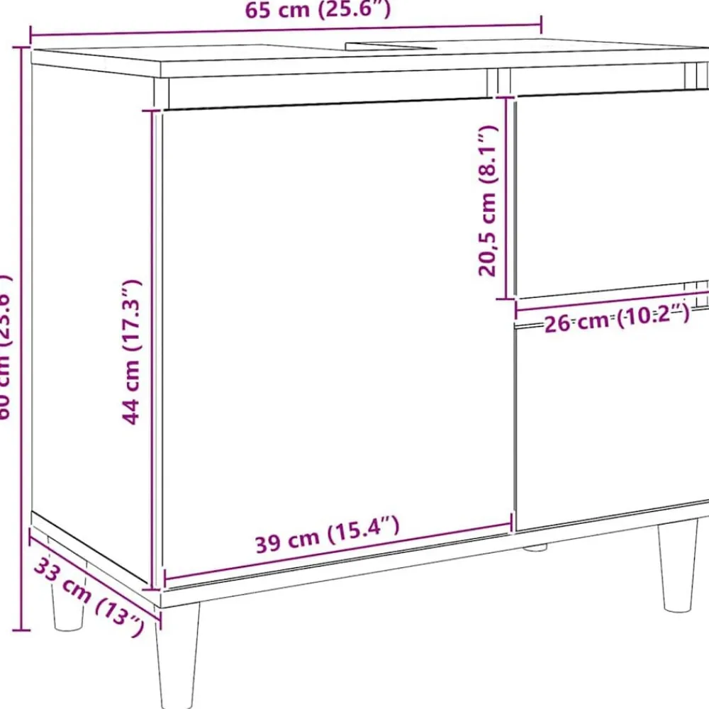 vidaXL Armario lavabo baño madera ingeniería 65x33x60 cm Roble artisan Best