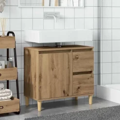 vidaXL Armario lavabo baño madera ingeniería 65x33x60 cm Roble artisan Best