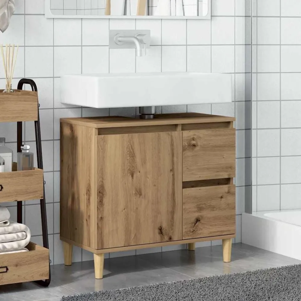 vidaXL Armario lavabo baño madera ingeniería 65x33x60 cm Roble artisan Best