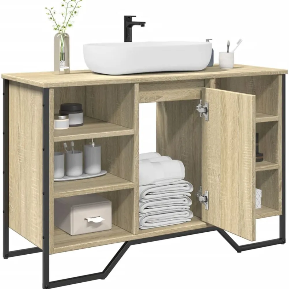 vidaXL Armario lavabo baño madera ingeniería 91x35x60 cm Roble Sonoma Outlet