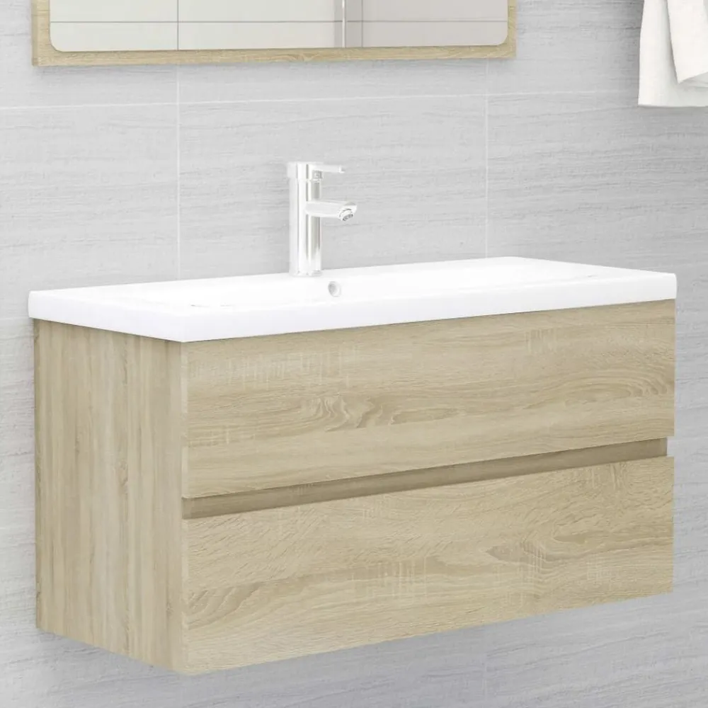 vidaXL Armario lavabo madera contrachapada 90x38,5x45 cm Roble Sonoma