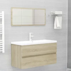 vidaXL Armario lavabo madera contrachapada 90x38,5x45 cm Roble Sonoma