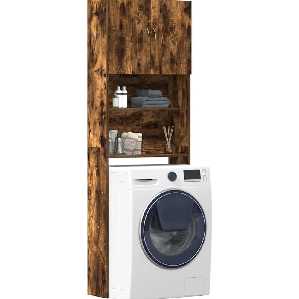 vidaXL Armario lavadora madera ingeniería 64x24x190 cm Roble ahumado Outlet