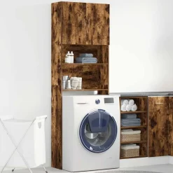 vidaXL Armario lavadora madera ingeniería 64x24x190 cm Roble ahumado Outlet