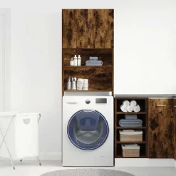 vidaXL Armario lavadora madera ingeniería 64x24x190 cm Roble ahumado Outlet