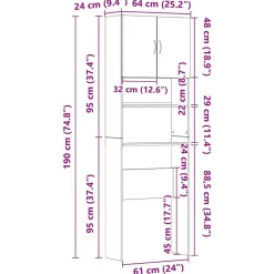 vidaXL Accesorios Para Electrodomésticos-Armario lavadora madera ingeniería 64x24x190 cm