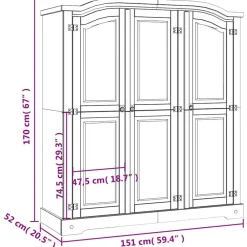 vidaXL Armarios Y Almacenamiento-Armario madera de pino Mexicano estilo Corona 3 puertas