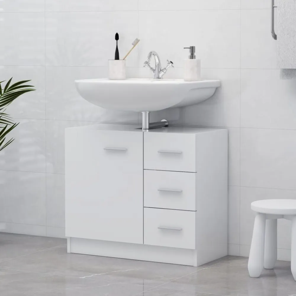 vidaXL Armario para lavabo madera contrachapada 63x30x54 cm Blanco Sale