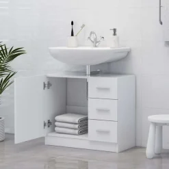 vidaXL Armario para lavabo madera contrachapada 63x30x54 cm Blanco Sale