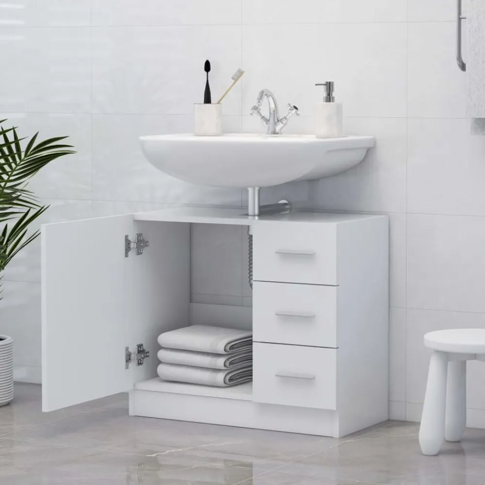 vidaXL Armario para lavabo madera contrachapada 63x30x54 cm Blanco Sale