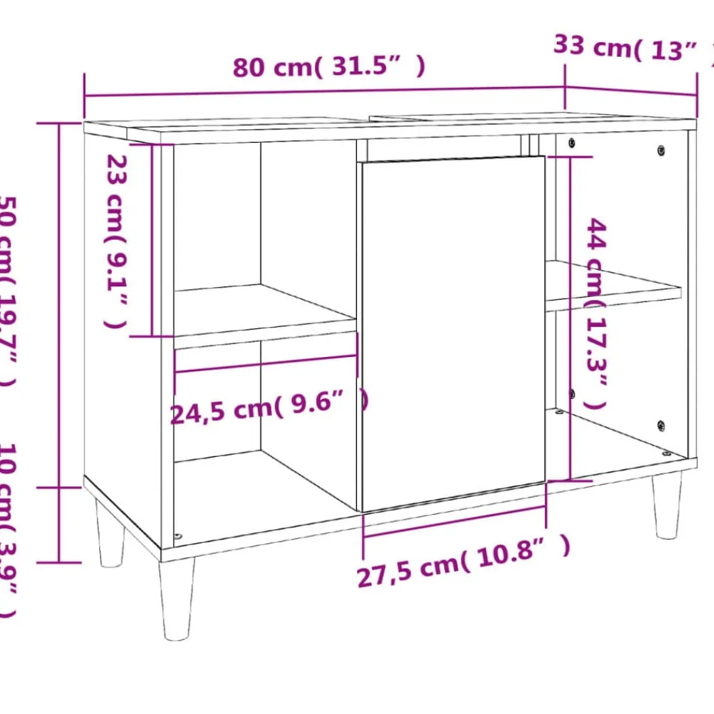 vidaXL Armarios Y Almacenamiento-Armario para lavabo madera contrachapada 80x33x60 cm