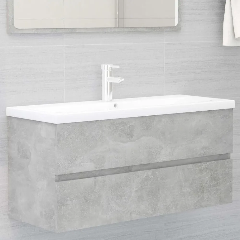 vidaXL Armario para lavabo contrachapada gris hormigón 100x38,5x45 cm Gris hormigón Clearance