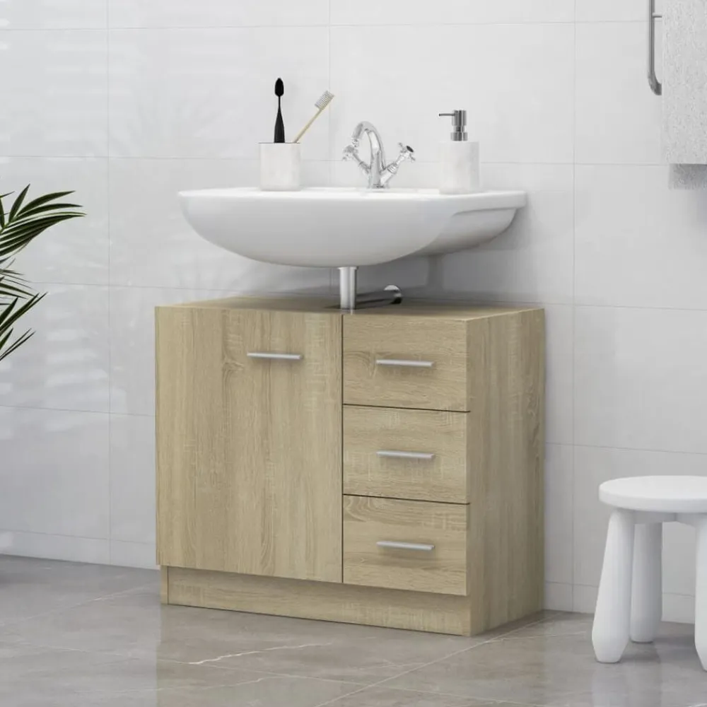 vidaXL Armario para lavabo madera contrachapada color roble 63x30x54cm Roble Sonoma Outlet