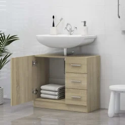 vidaXL Armario para lavabo madera contrachapada color roble 63x30x54cm Roble Sonoma Outlet