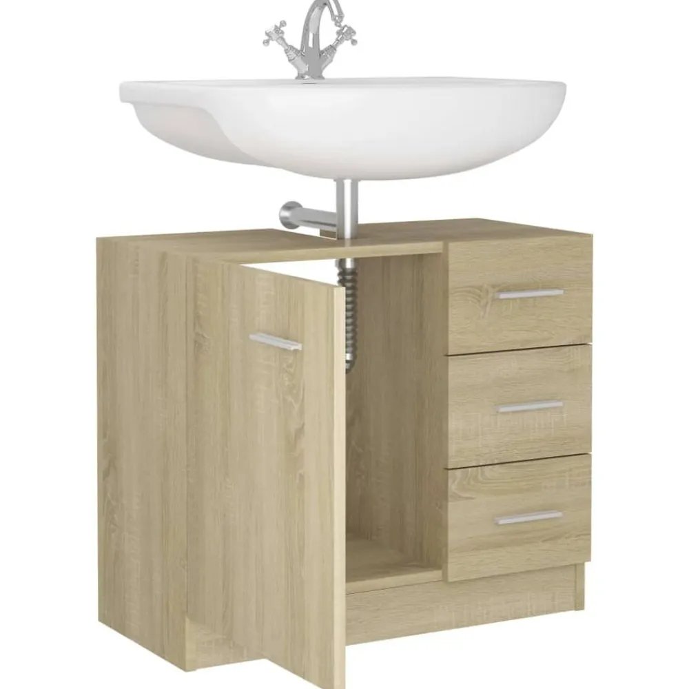 vidaXL Armario para lavabo madera contrachapada color roble 63x30x54cm Roble Sonoma Outlet