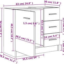 vidaXL Armario para lavabo madera contrachapada color roble 63x30x54cm Roble Sonoma Outlet