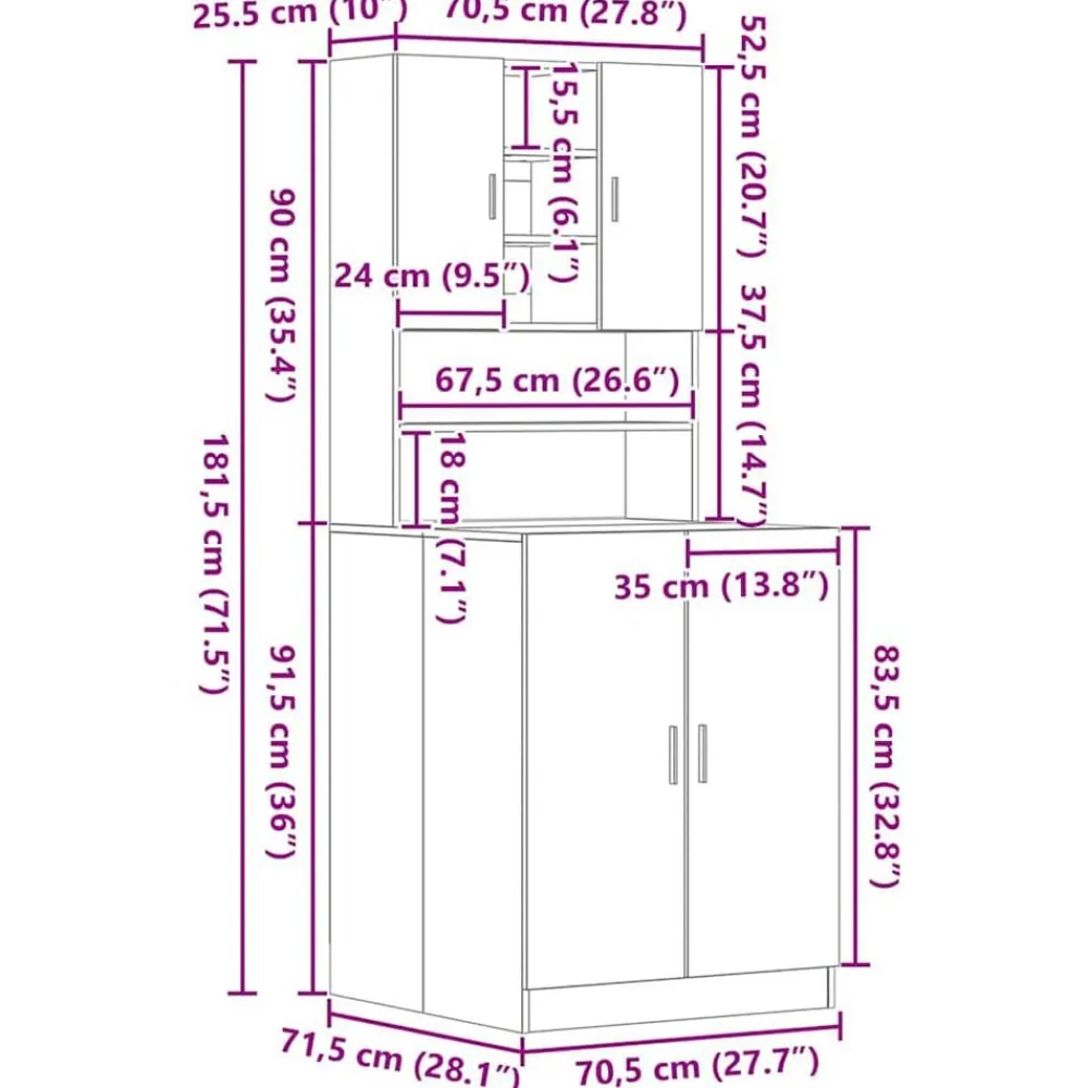 vidaXL Armario para lavadora 2 pcs 70,5 x 71,5 x 181,5 cm Roble negro Clearance