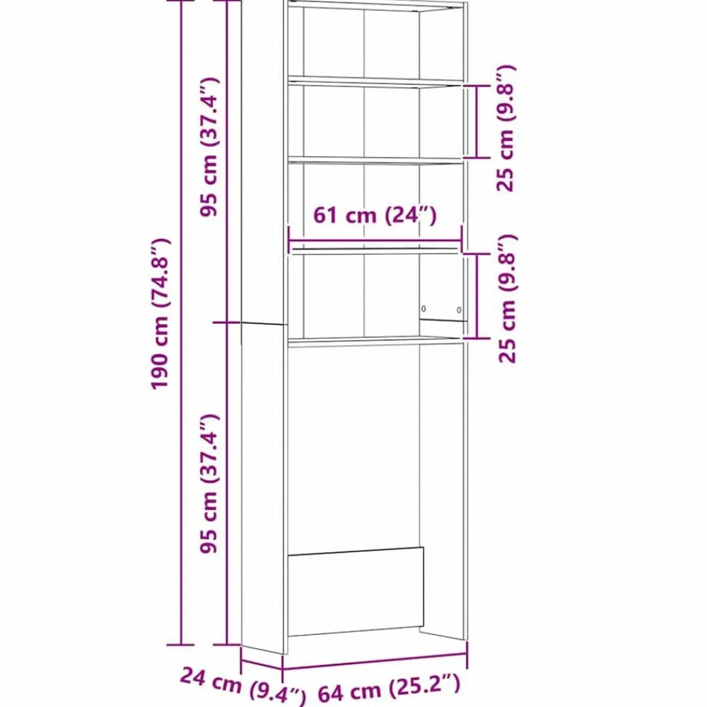 vidaXL Armario para lavadora 64 x 24 x 190 cm Roble negro Hot