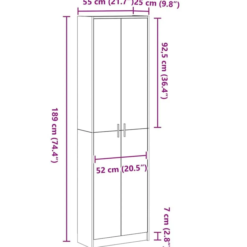 vidaXL Armarios Y Almacenamiento-Armario 55 x 25 x 189 cm Madera de ingeniería