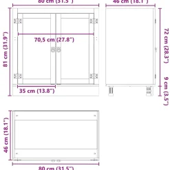 vidaXL Armarios Y Almacenamiento-Armario SKI Marrón Miel 80 x 46 x 81,5 cm Madera de pino macizo