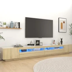 vidaXL Armario TV con luces LED color 300x35x40 cm Roble Sonoma Best