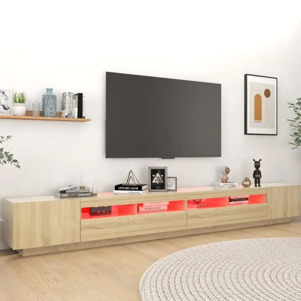 vidaXL Armario TV con luces LED color 300x35x40 cm Roble Sonoma Best