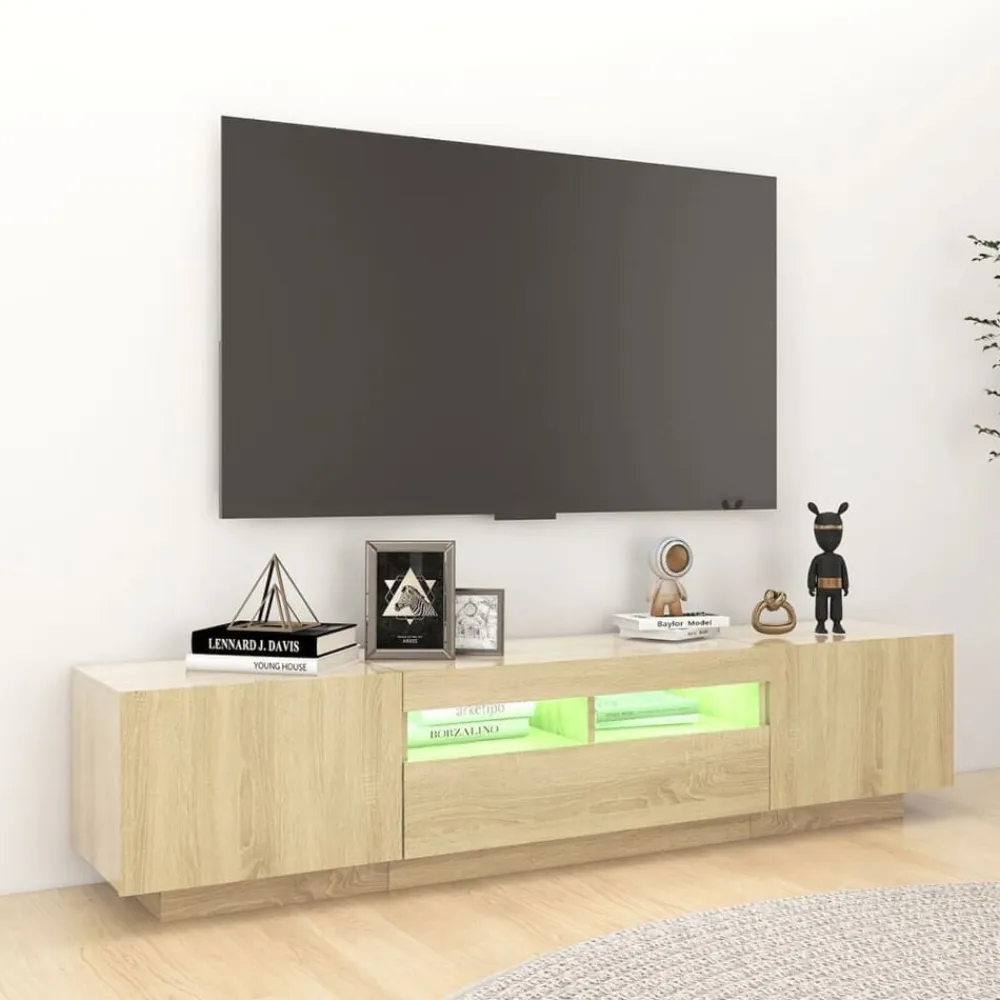 vidaXL Armario TV con luces LED color 180x35x40 cm Roble Sonoma Sale