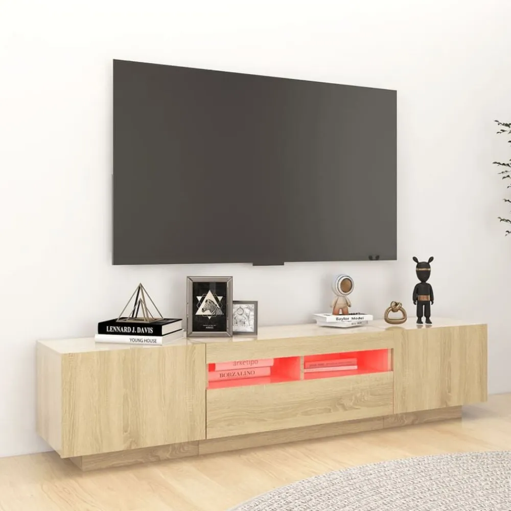 vidaXL Armario TV con luces LED color 180x35x40 cm Roble Sonoma Sale