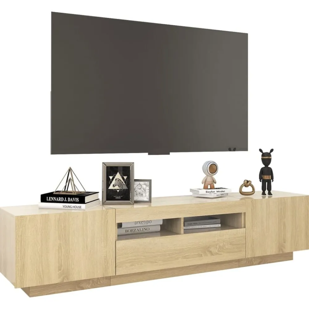 vidaXL Armario TV con luces LED color 180x35x40 cm Roble Sonoma Sale