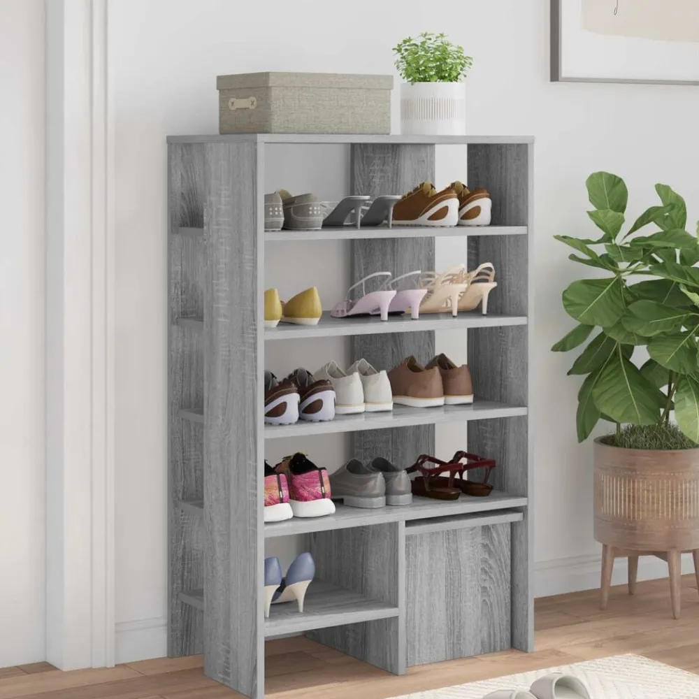 vidaXL Armario Zapatero 2 pcs Madera de ingeniería Gris sonoma Discount