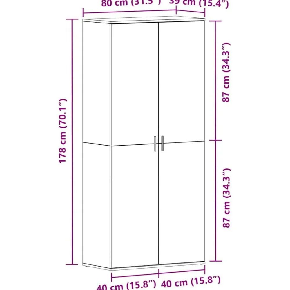vidaXL Productos Del Hogar-Armario Zapatero con estante 80 x 39 x 178 cm