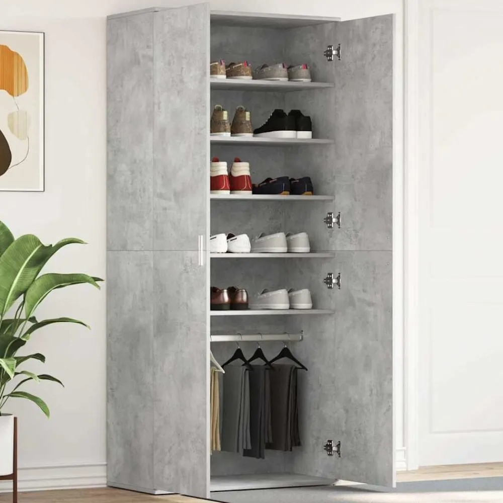 vidaXL Productos Del Hogar-Armario Zapatero con estante Gris Concreto 80 x 39 x 178 cm