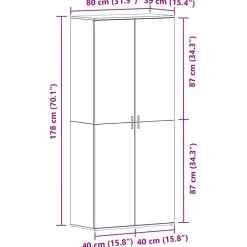 vidaXL Productos Del Hogar-Armario Zapatero con estante Gris Concreto 80 x 39 x 178 cm